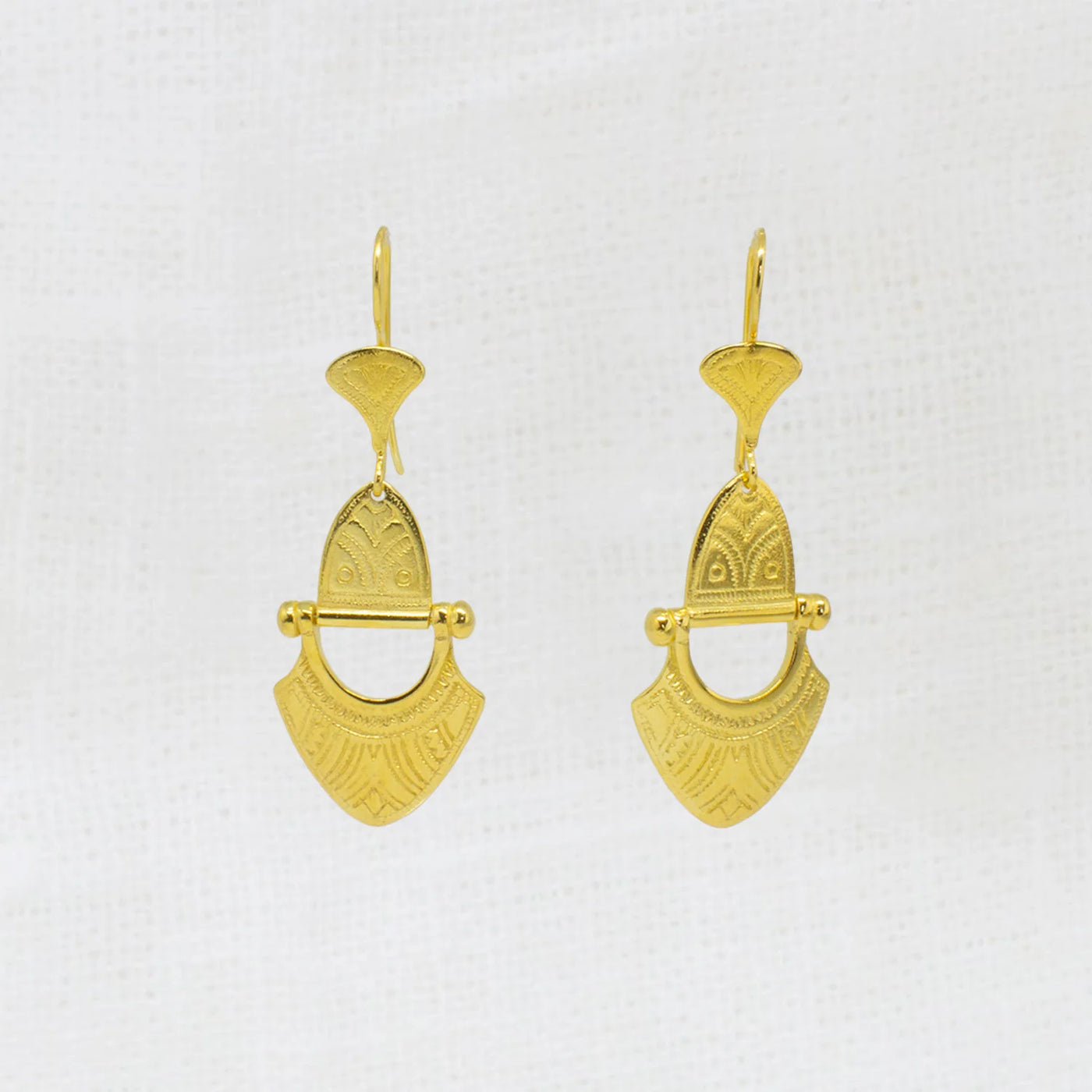 18ct Gold Vermeil Engraved Tuareg Hinge Drop Earrings