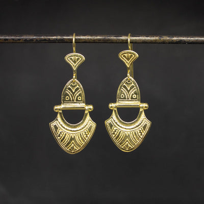18ct Gold Vermeil Engraved Tuareg Hinge Drop Earrings