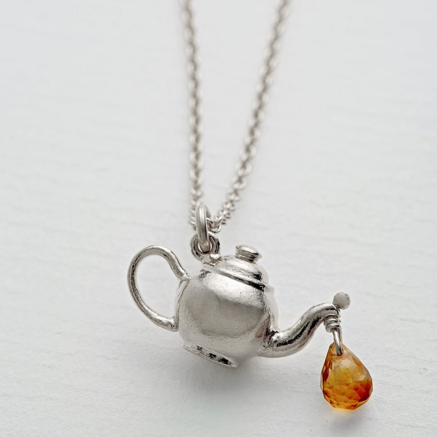 Alex Monroe Silver Teapot Citrine Drop Necklace