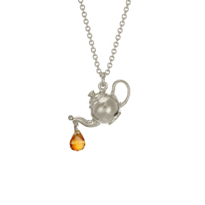 Alex Monroe Silver Teapot Citrine Drop Necklace