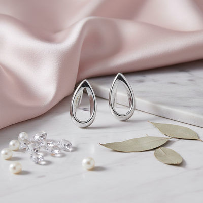 Sterling Silver Open Teardrop Stud Earrings
