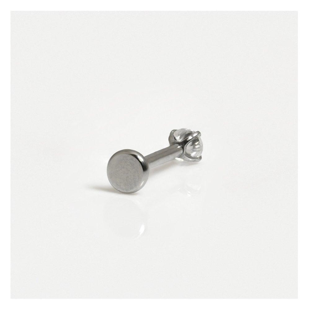 Round Titanium Solitaire Gem Flat Back Labret - Rococo Jewellery