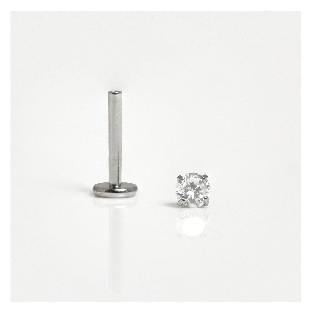 Round Titanium Solitaire Gem Flat Back Labret - Rococo Jewellery