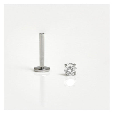 Round Titanium Solitaire Gem Flat Back Labret - Rococo Jewellery