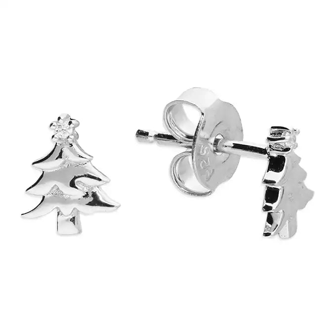 Sterling Silver Cubic Zirconia Christmas Tree Stud Earrings