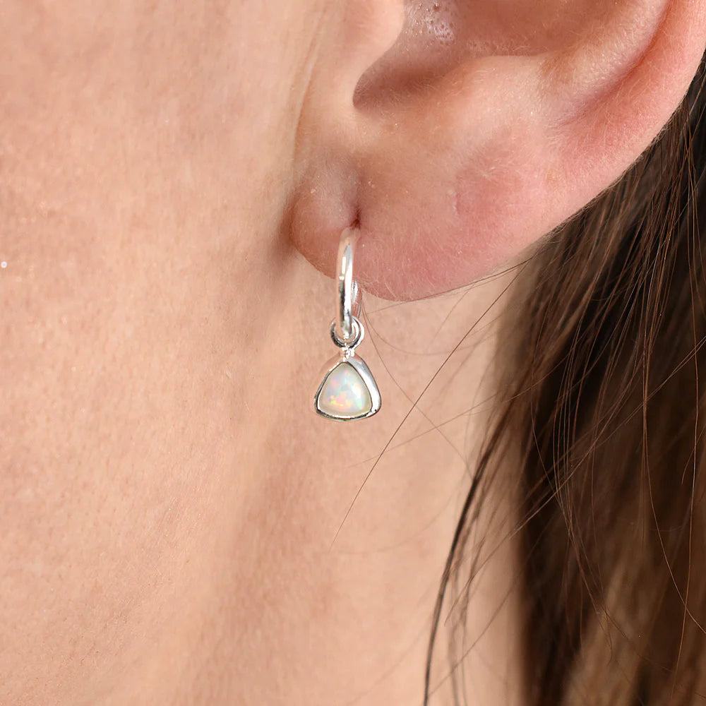 Sterling Silver White Opal Trillion-Cut Stud Hoop Earrings