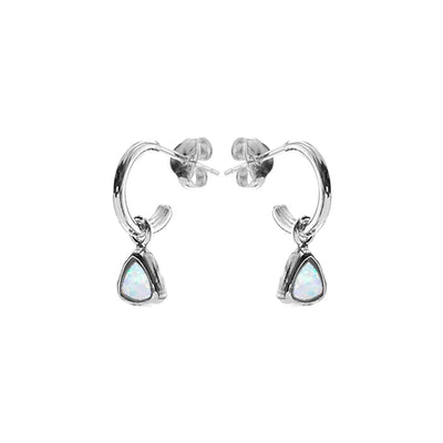 Sterling Silver White Opal Trillion-Cut Stud Hoop Earrings