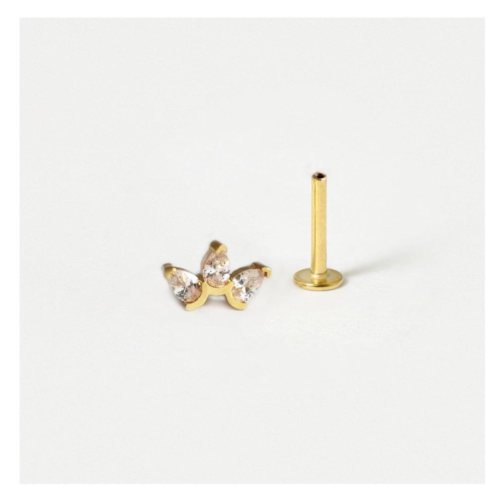 Gold Triple Cubic Zirconia Petal Labret - Rococo Jewellery