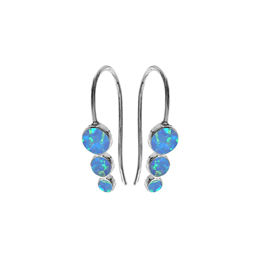 Sterling Silver Blue Opal Triple Circle Drop Earrings