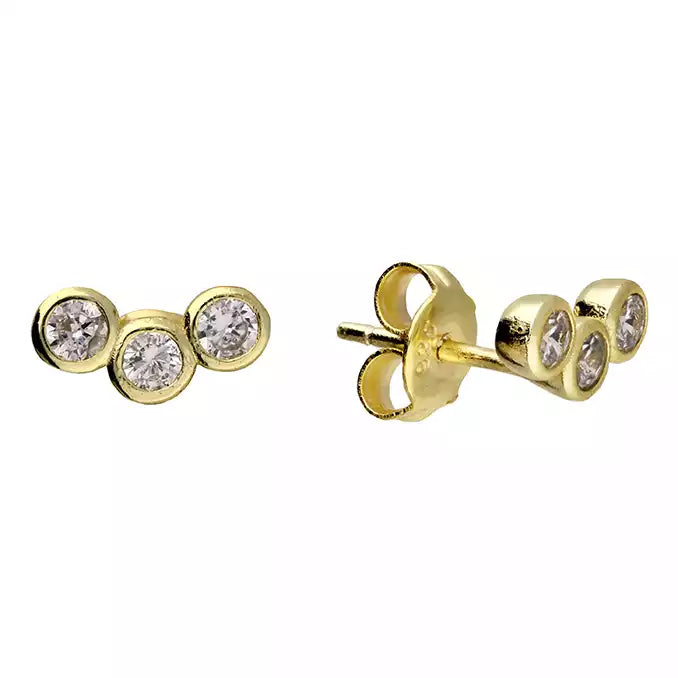 Gold Vermeil Cubic Zirconia Triple Curved Stud Earrings