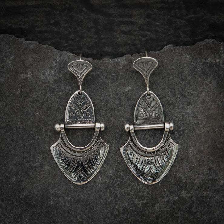 Sterling Silver Engraved Tuareg Hinged Drop Earrings