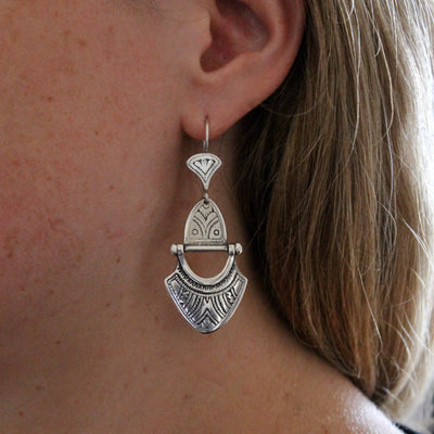Sterling Silver Engraved Tuareg Hinged Drop Earrings