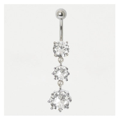 Silver Multi Treble Gem Drop Navel Bar - Rococo Jewellery