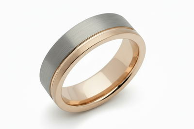 Flat Court Tungsten Ring with Rose Gold IP Plating