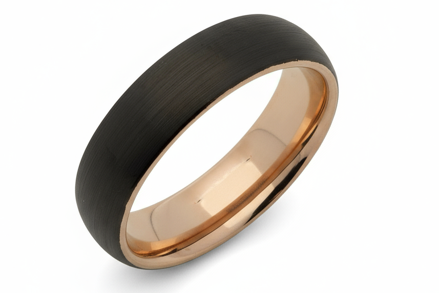 Traditional Court Tungsten Ring with Rose Gold Black IP