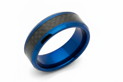 Tungsten Ring with Black Carbon Fibre and Blue IP