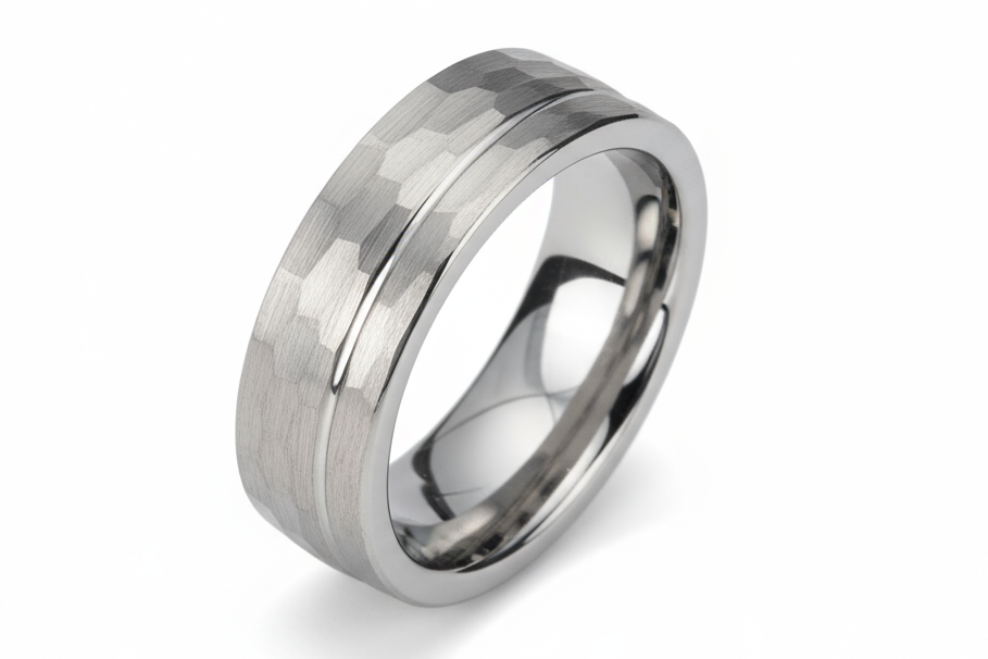 Tungsten Carbide Ring with Hammered Finish