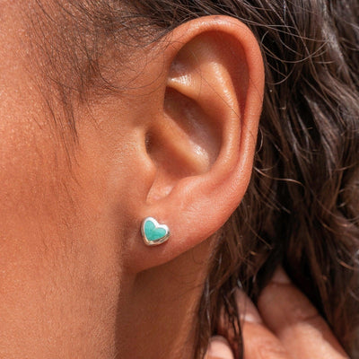 Sea Gems Silver Turquoise Heart Stud Earrings - Rococo Jewellery