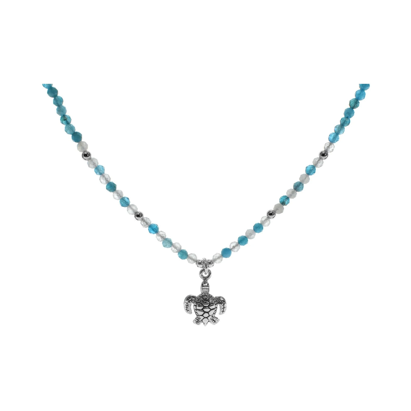 Sterling Silver Apatite and Rainbow Moonstone Turtle Necklace