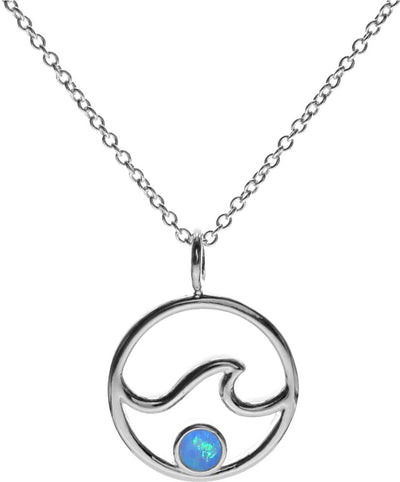 Sterling Silver Blue Opal Wave in Circle Necklace
