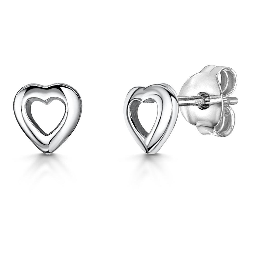 Jools Sterling Silver Open Heart Stud Earrings