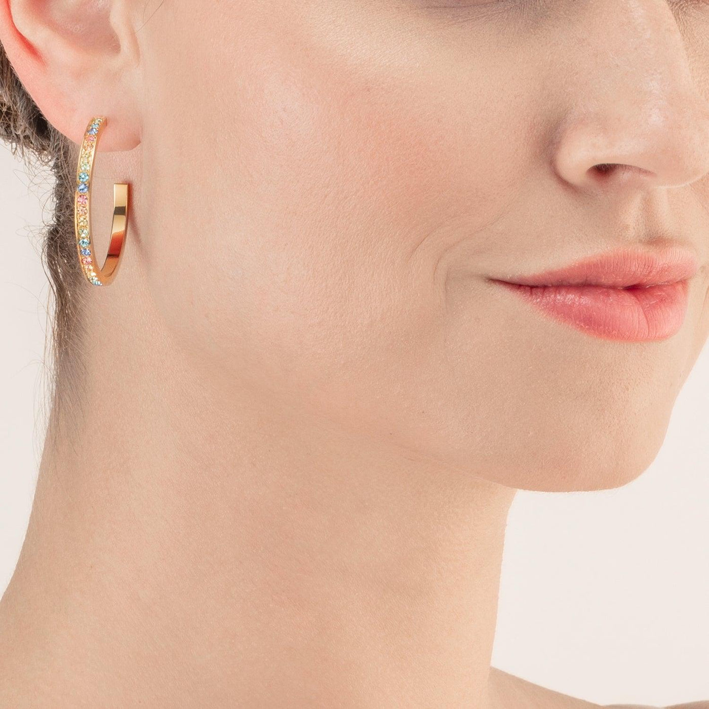Coeur De Lion 35mm Crystals Hoop Earrings - Gold & Multicolour - Rococo Jewellery