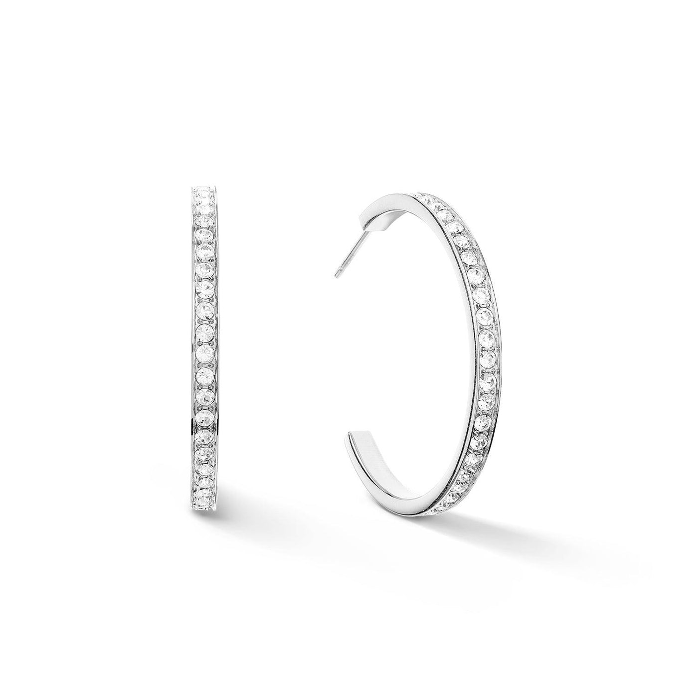 Coeur De Lion 35mm Crystal Hoop Earrings - Silver & White - Rococo Jewellery