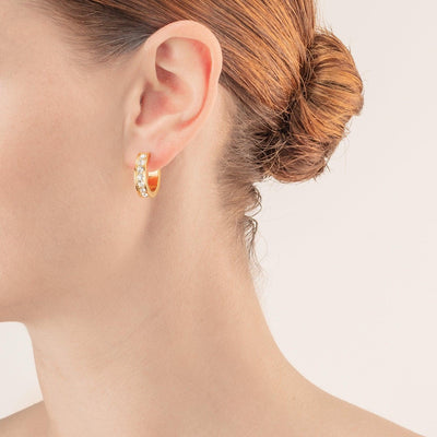 Coeur De Lion 20mm Crystals Hoop Earrings - Gold & White - Rococo Jewellery