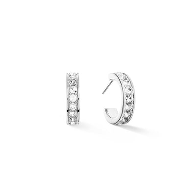 Coeur De Lion 20mm Crystal Hoop Earrings - Silver & White - Rococo Jewellery