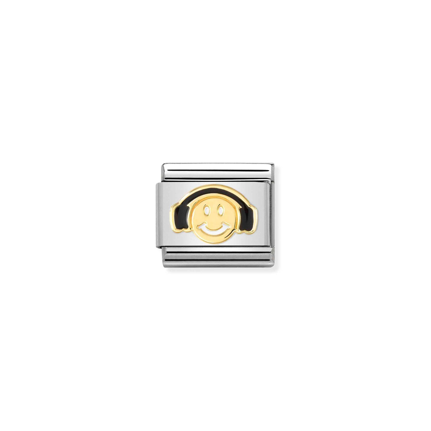 Nomination Classic Gold & Black Smile with Headphones Charm - Rococo Jewellery
