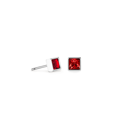 Coeur De Lion Brilliant Square Silver and Red Crystal Stud Earrings - Rococo Jewellery