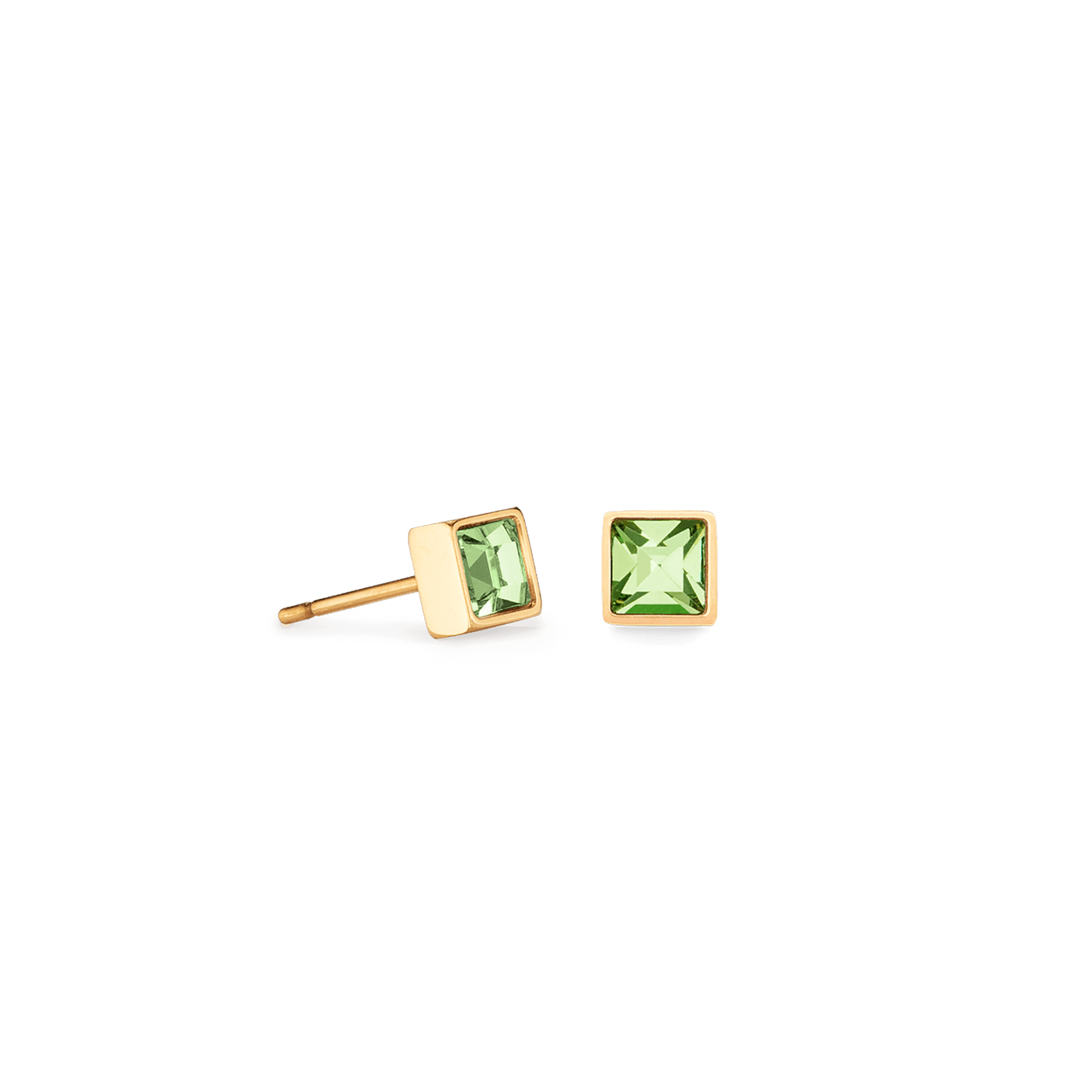 Coeur De Lion Brilliant Square Gold and Green Crystal Stud Earrings - Rococo Jewellery