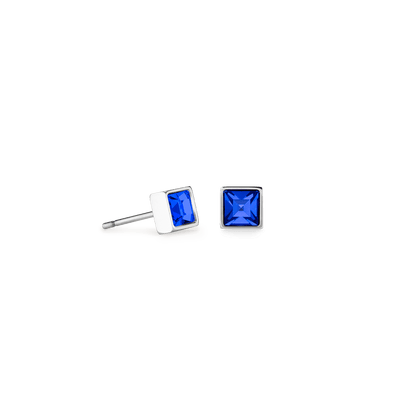 Coeur De Lion Brilliant Square Silver and Blue Crystal Stud Earrings - Rococo Jewellery