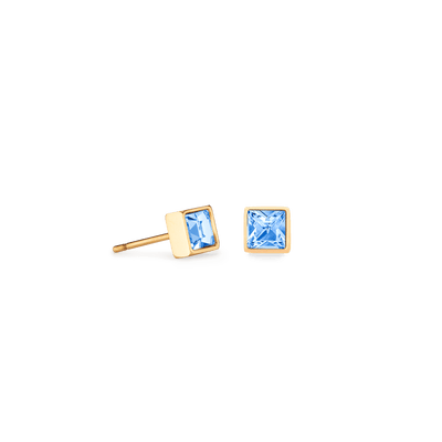 Coeur De Lion Brilliant Square Gold and Light Blue Crystal Stud Earrings - Rococo Jewellery