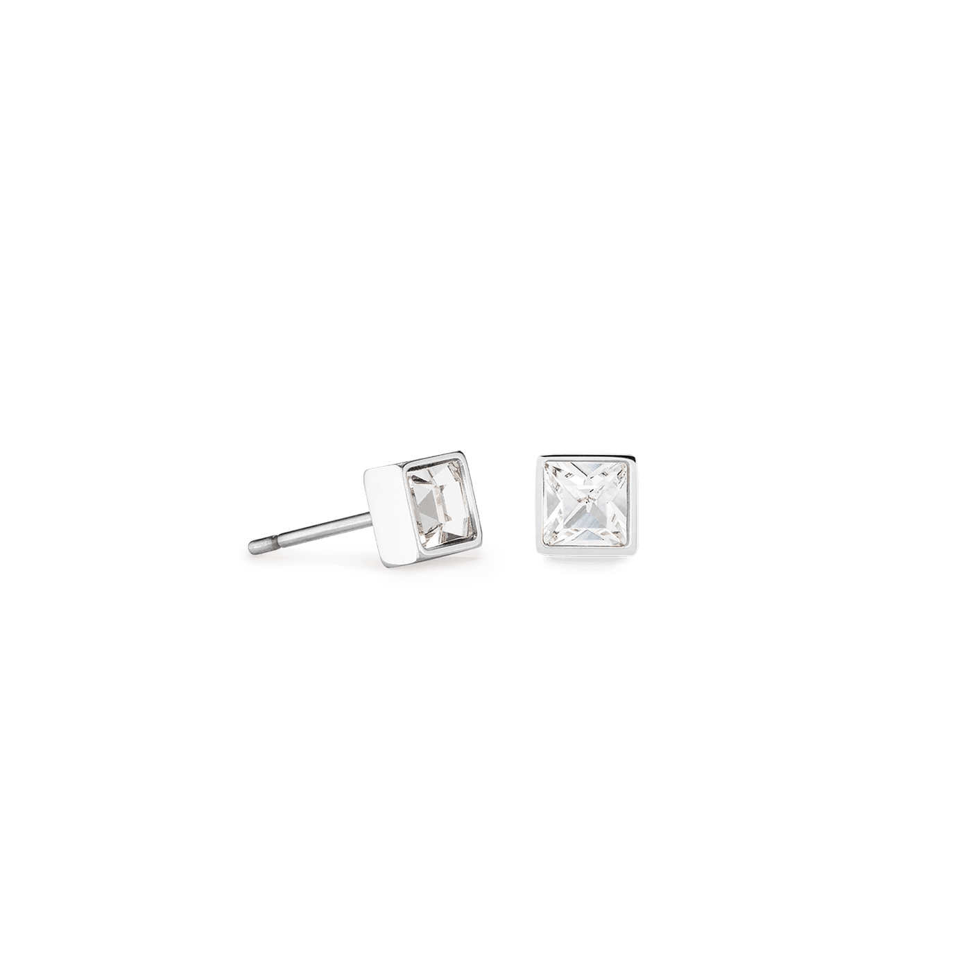 Coeur De Lion Brilliant Square Silver and Crystal Stud Earrings - Rococo Jewellery