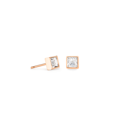 Coeur De Lion Brilliant Square Rose Gold and Crystal Stud Earrings - Rococo Jewellery