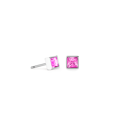 Coeur De Lion Brilliant Square Silver and Pink Crystal Stud Earrings - Rococo Jewellery