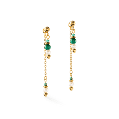 Coeur De Lion Harmony Gold Pearl and Malachite Multi-Wear Earrings - Rococo Jewellery