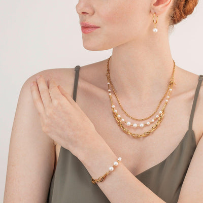 Coeur De Lion Chunky Chain and Pearls Fusion Bracelet - Rococo Jewellery