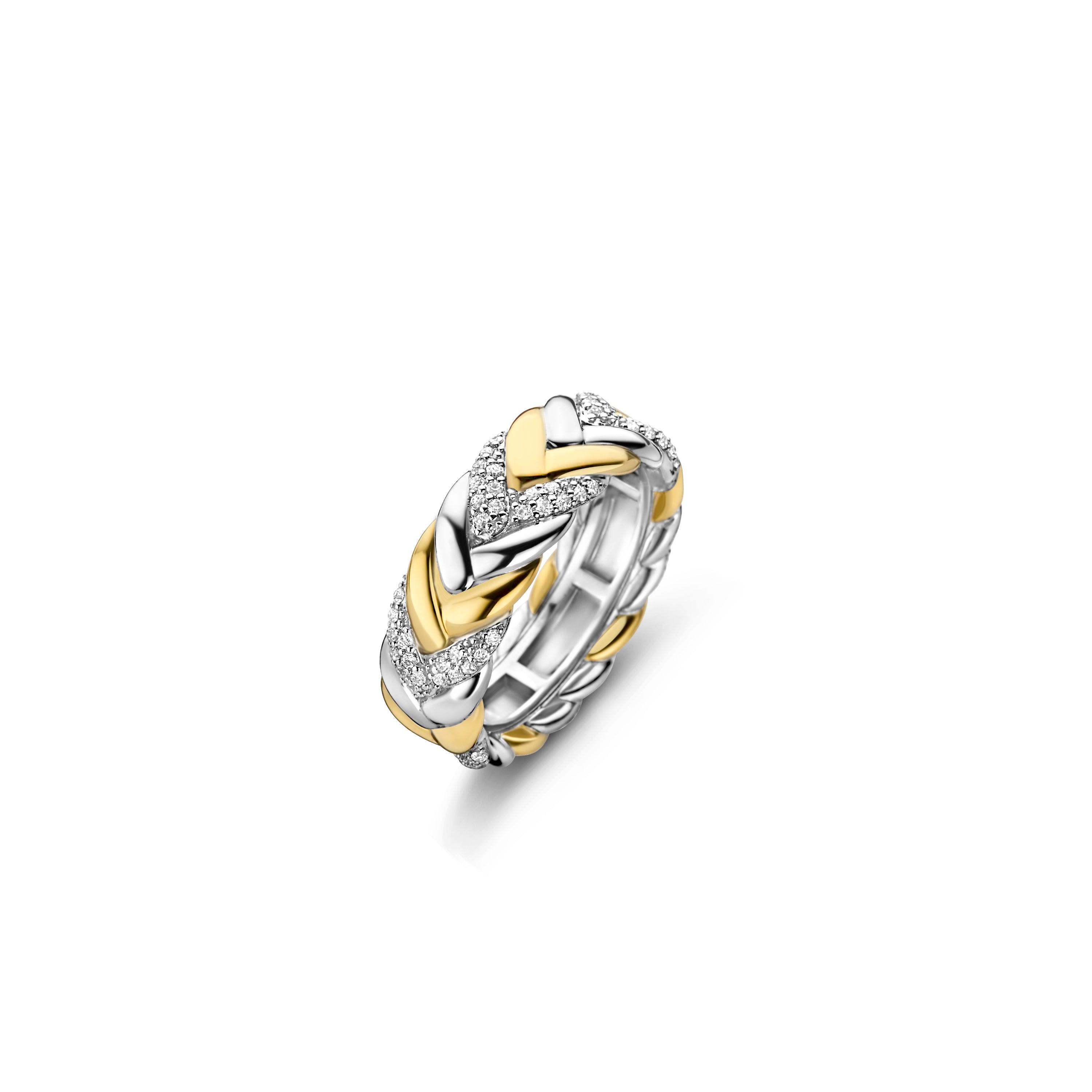 Sentido Jewelry Rings Ti Sento Gold and Silver Cubic Zirconia Braided Ring – Rococo Jewellery