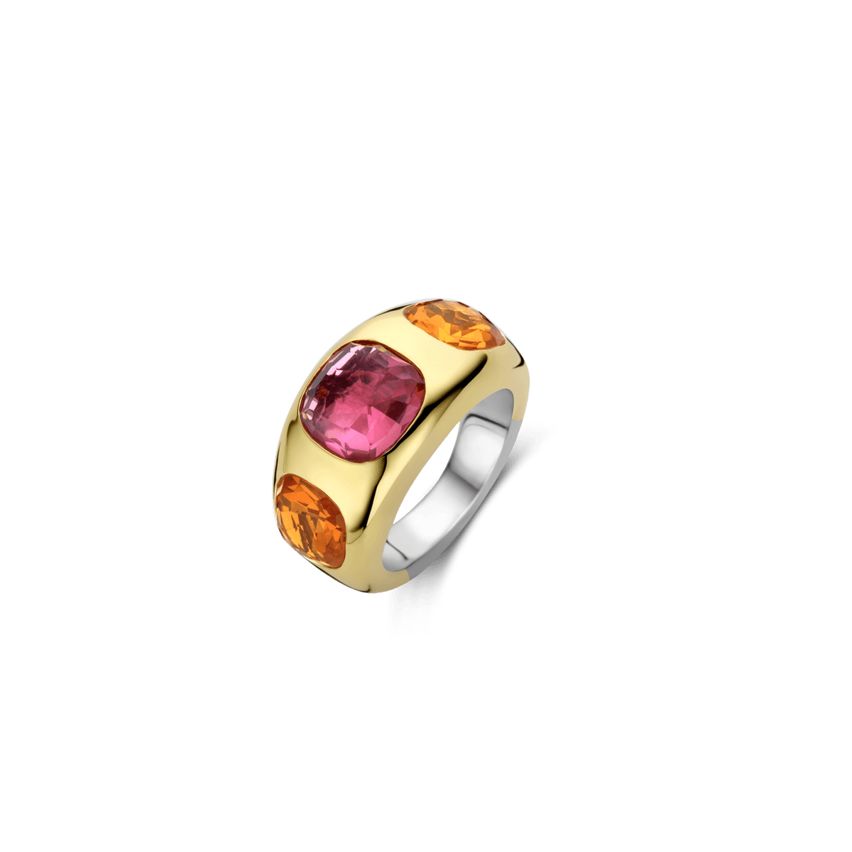 Ti Sento 18ct Gold Vermeil Ring with Three Pink and Orange Stones - Rococo Jewellery