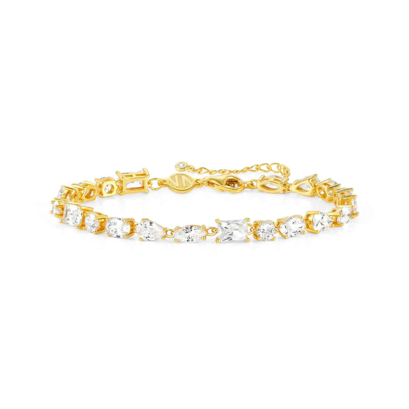 Gold Colour Wave Mixed Cubic Zirconia Bracelet - Rococo Jewellery