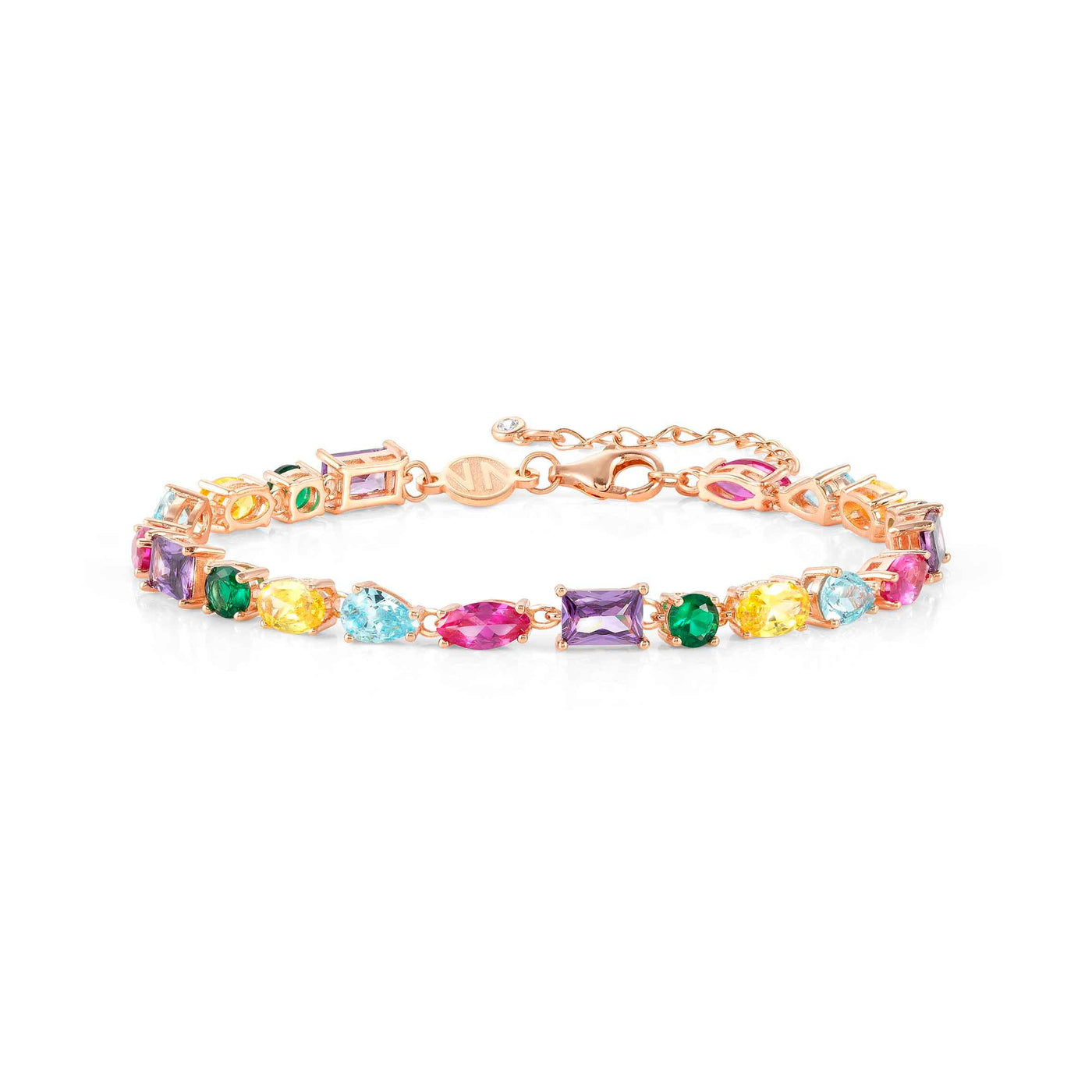 Rose Gold Colour Wave Mixed Cubic Zirconia Bracelet - Rococo Jewellery
