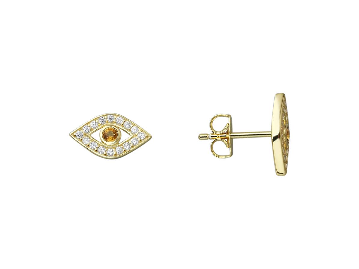 Golden Eye Stud Earrings and Cubic Zirconia - Rococo Jewellery