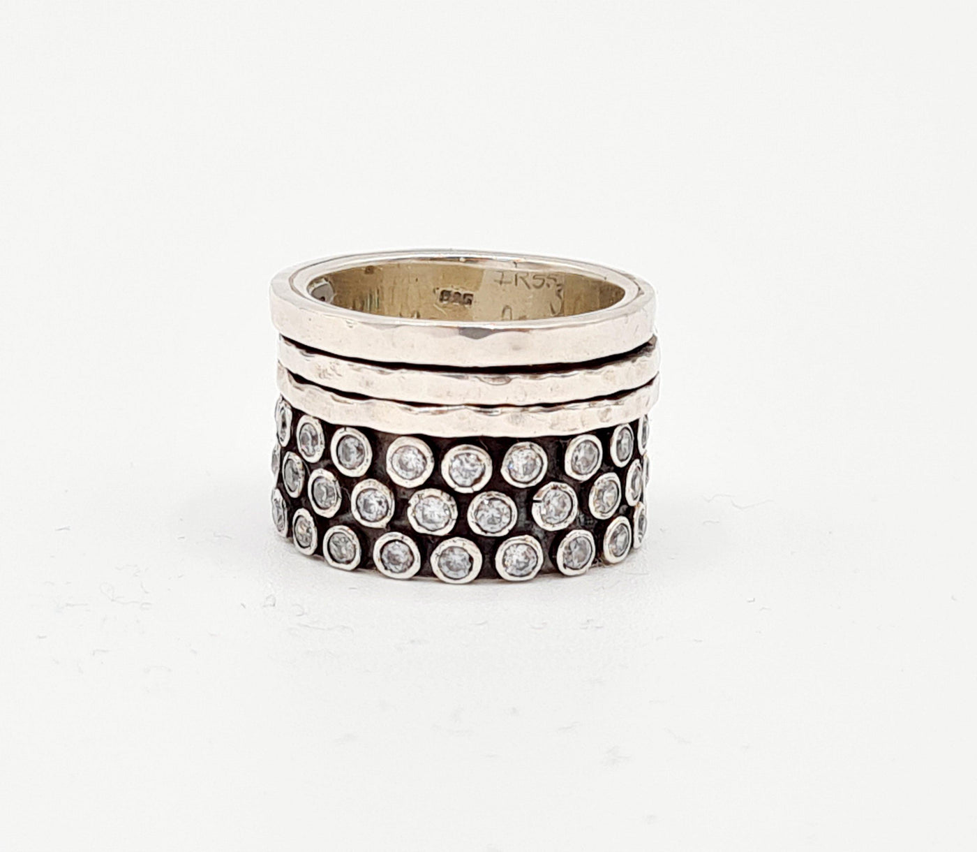 Yaron Morhaim Sterling Silver and Oxidised Silver Ring with Cubic Zirconia Stones - Rococo Jewellery
