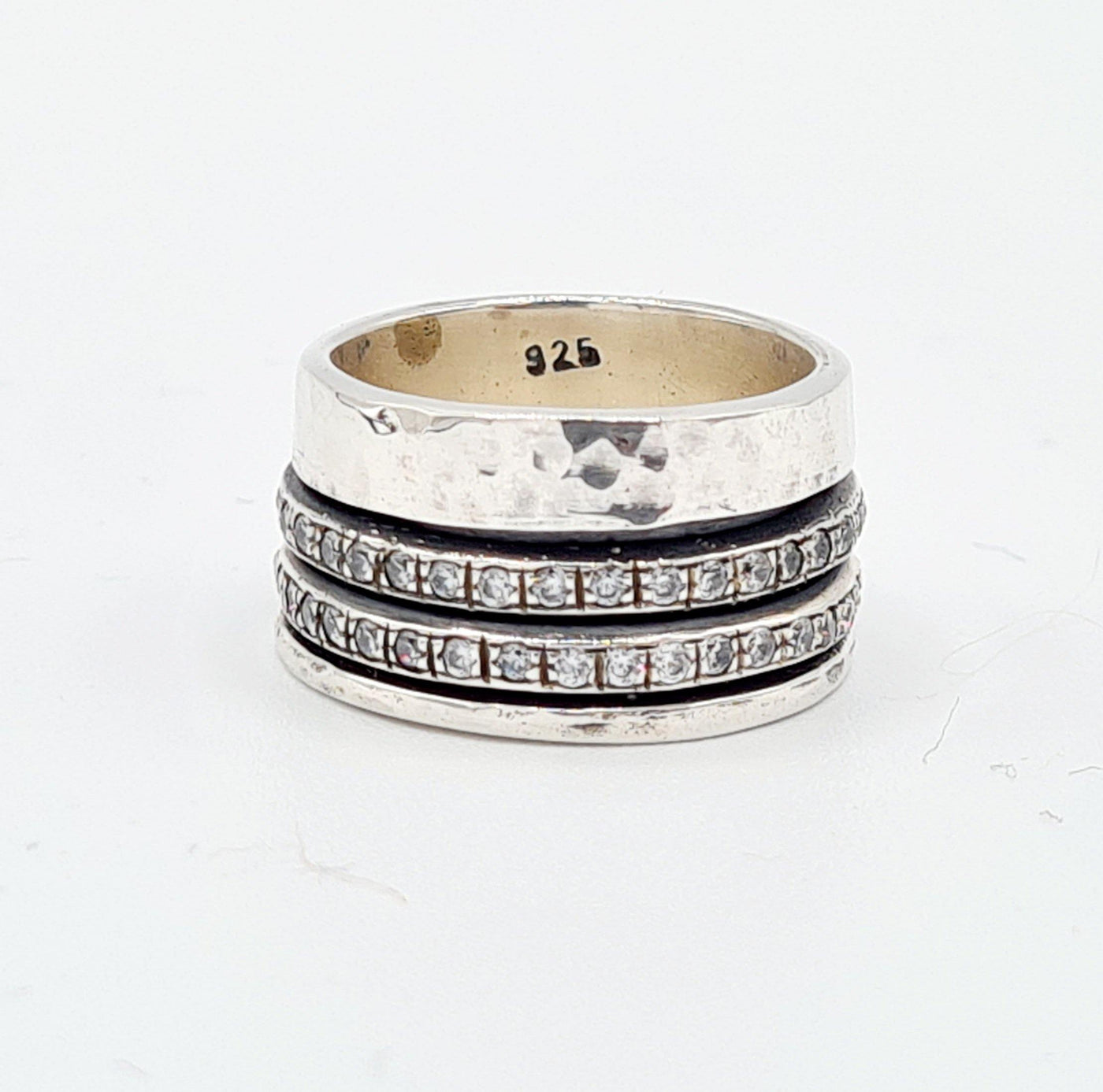 Yaron Morhaim Sterling Silver Band with Spinning Cubic Zirconia - Rococo Jewellery