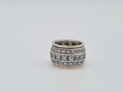 9ct Gold and Silver Wide Spinning Ring with Cubic Zirconia Stones - Rococo Jewellery