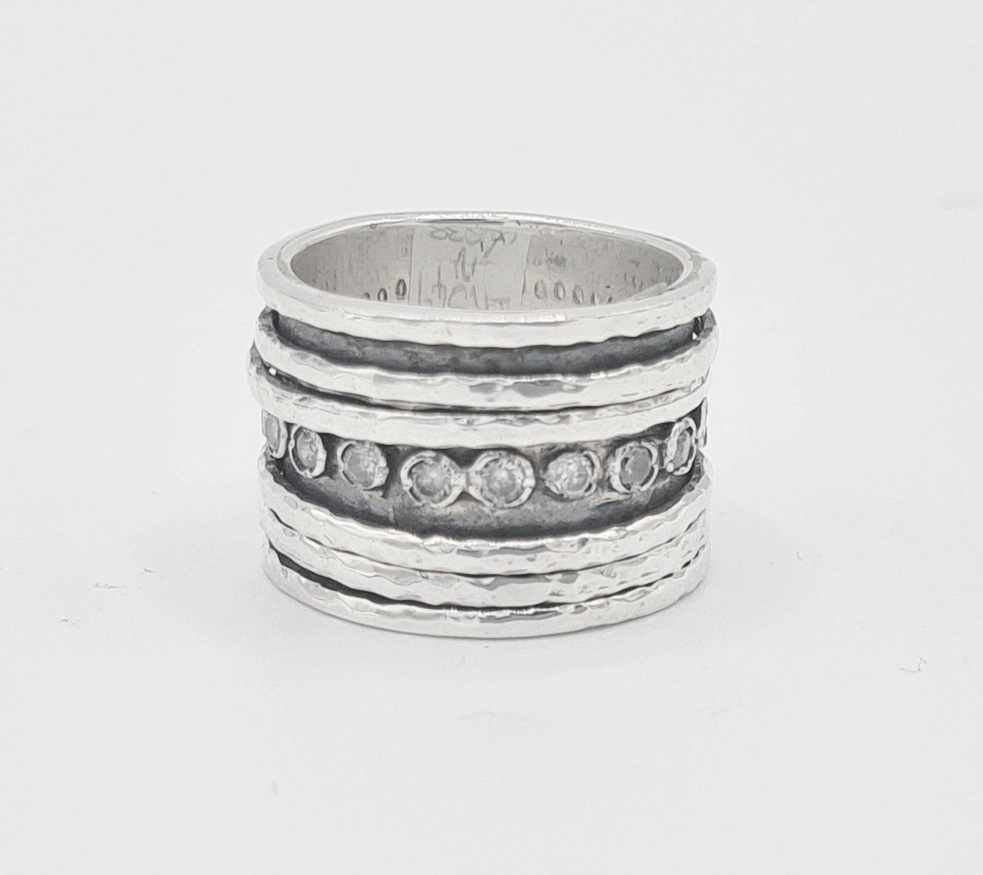 Yaron Morhaim Sterling Silver Cubic Zirconia Hammered Spinning Ring - Rococo Jewellery
