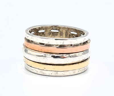 Yaron Morhaim Sterling Silver Wide Band with 9ct Gold Bands - Rococo Jewellery