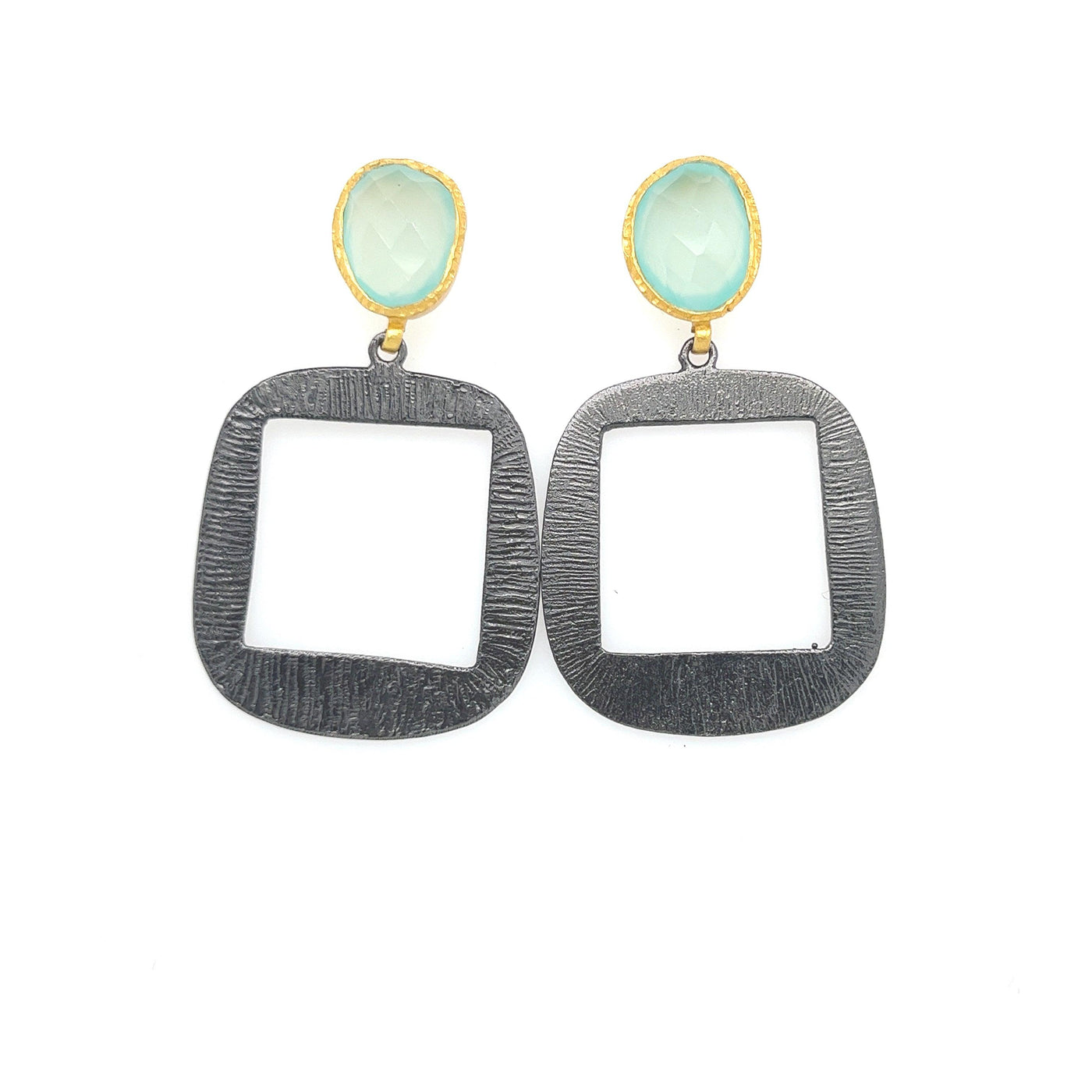 Cut Out Square Drop Earrings with Chalcedony - Rococo Jewellery